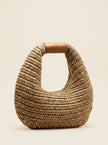 Round Crochet Woven Handheld Straw Bag