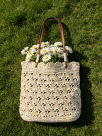 Crochet woven bag with scalloped edge