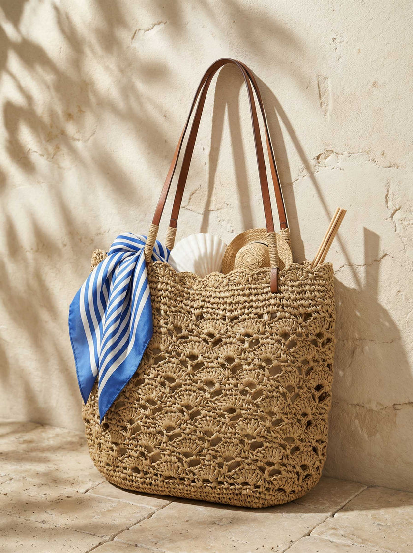 Crochet Woven Fan-Shape Shoulder Tote Bag