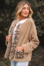 Leopard Trim Plush Pocket Jacket — Smoke Gray — product image 3