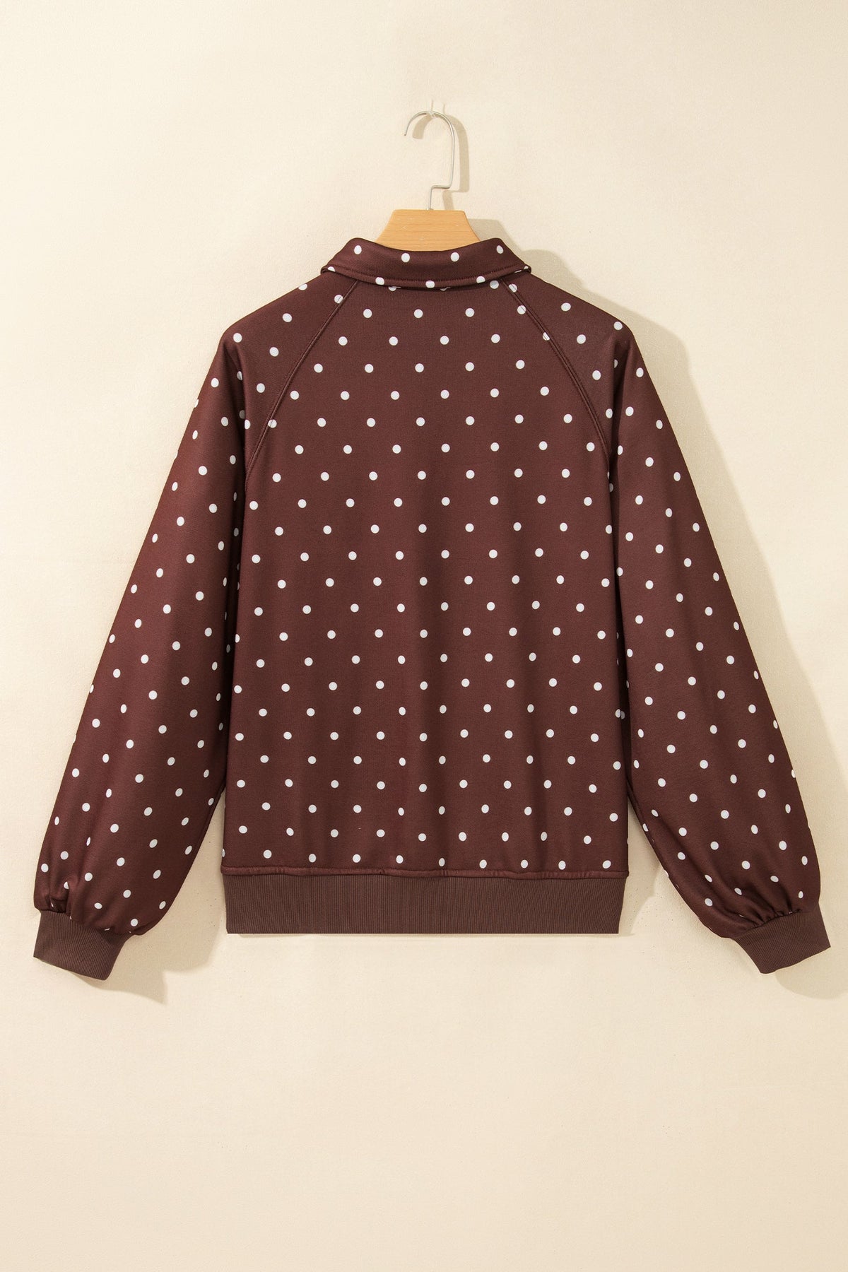 Polka dot pullover sweatshirt with metal-button collar