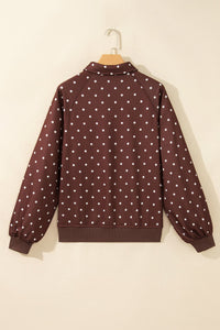 Polka dot pullover sweatshirt with metal-button collar