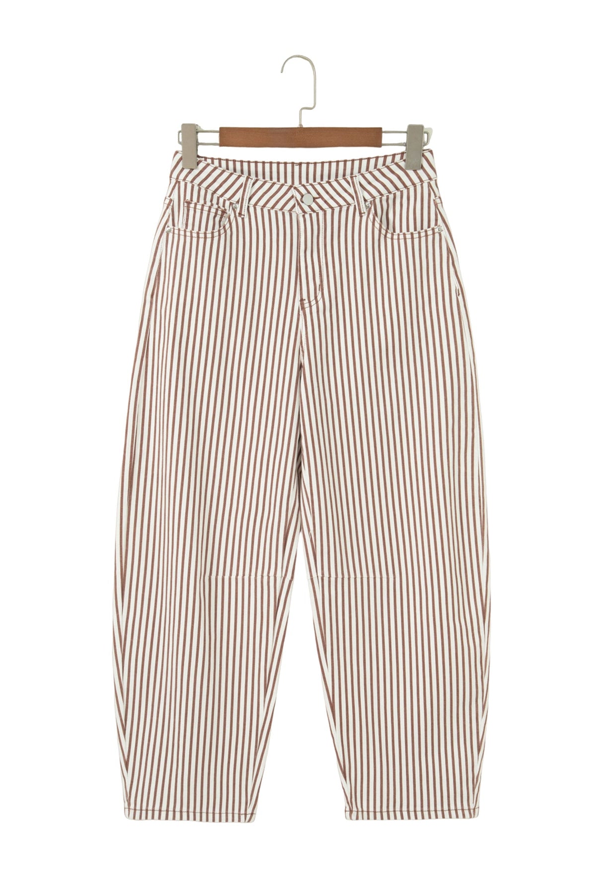 Striped High Waist Barrel Leg Jeans