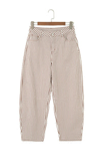 Striped High Waist Barrel Leg Jeans