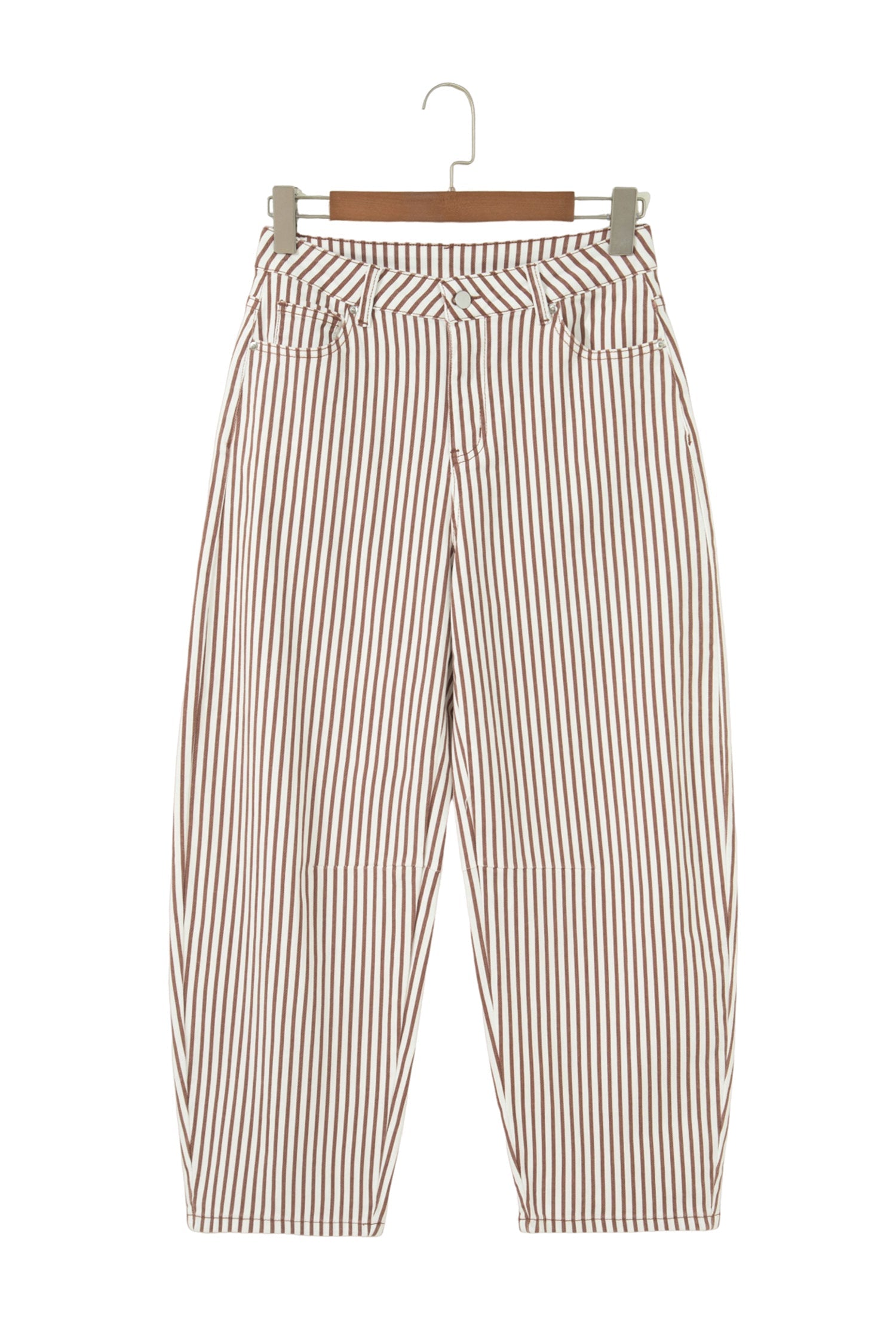 Striped High Waist Barrel Leg Jeans