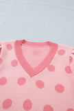 Polka Dot Puff Short Sleeve V-Neck Sweater
