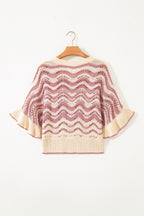 Wavy stripe crochet sweater with ruffle sleeves
