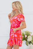 Sweetheart Neck Bubble Sleeve Ruffle Dress