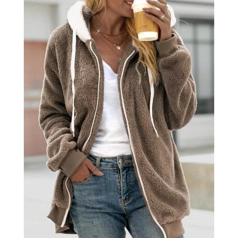 Cozy & Stylish Plush Zipper Hooded Jacket