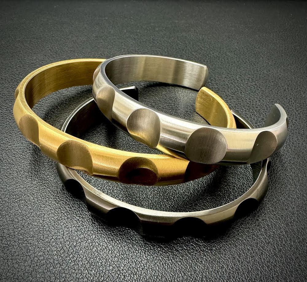 Gunmetal adjustable bangle cuff with circular indents