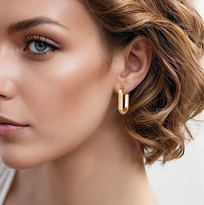 Exquisite Gold Pavé Padlock Hoop Earrings