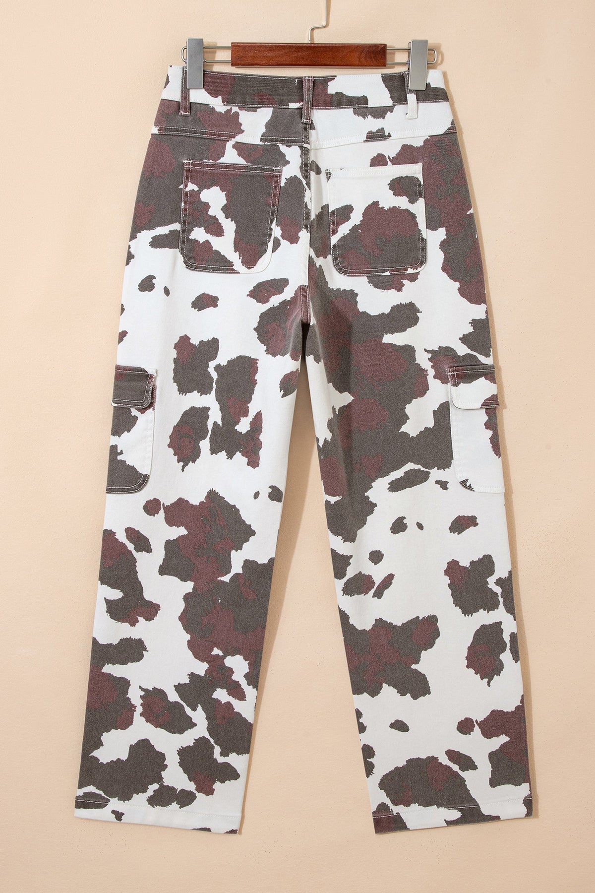 Cow spot western cargo jeans with oversized utility pockets