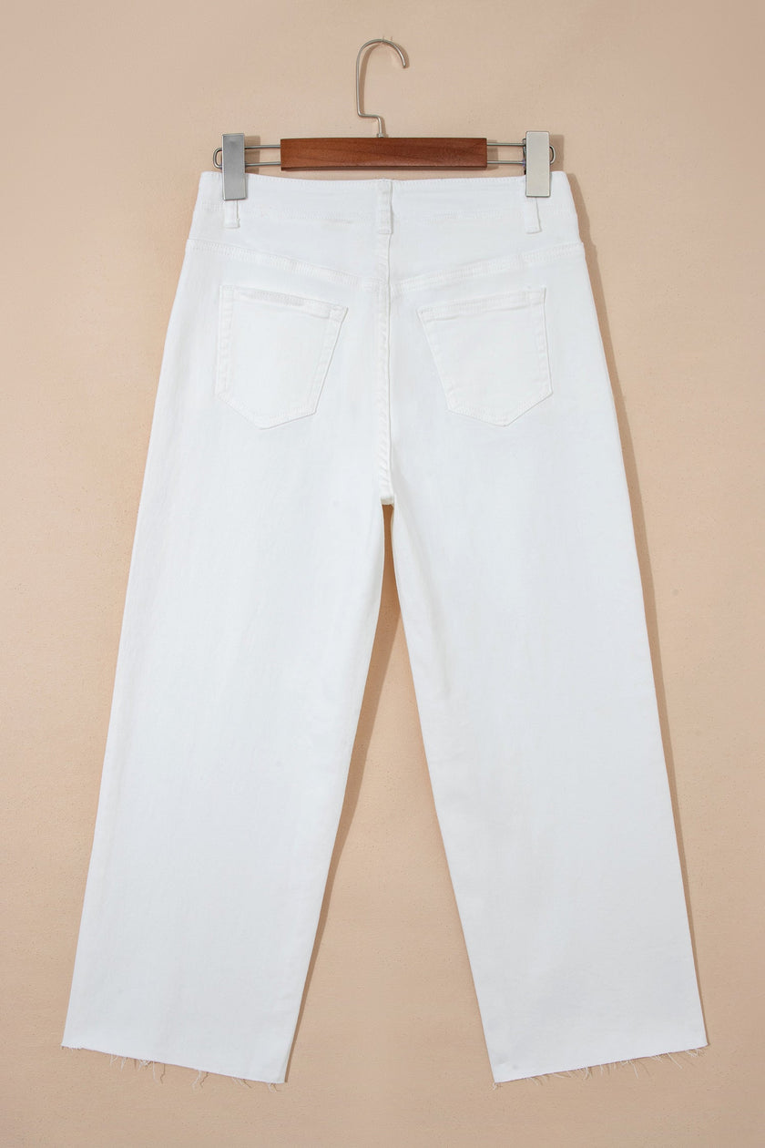 Raw Hem Cropped Straight Leg Jeans