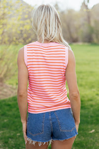 Striped textured-knit sleeveless sweater top