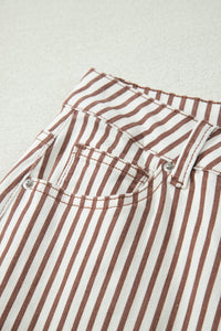 Striped High Waist Barrel Leg Jeans