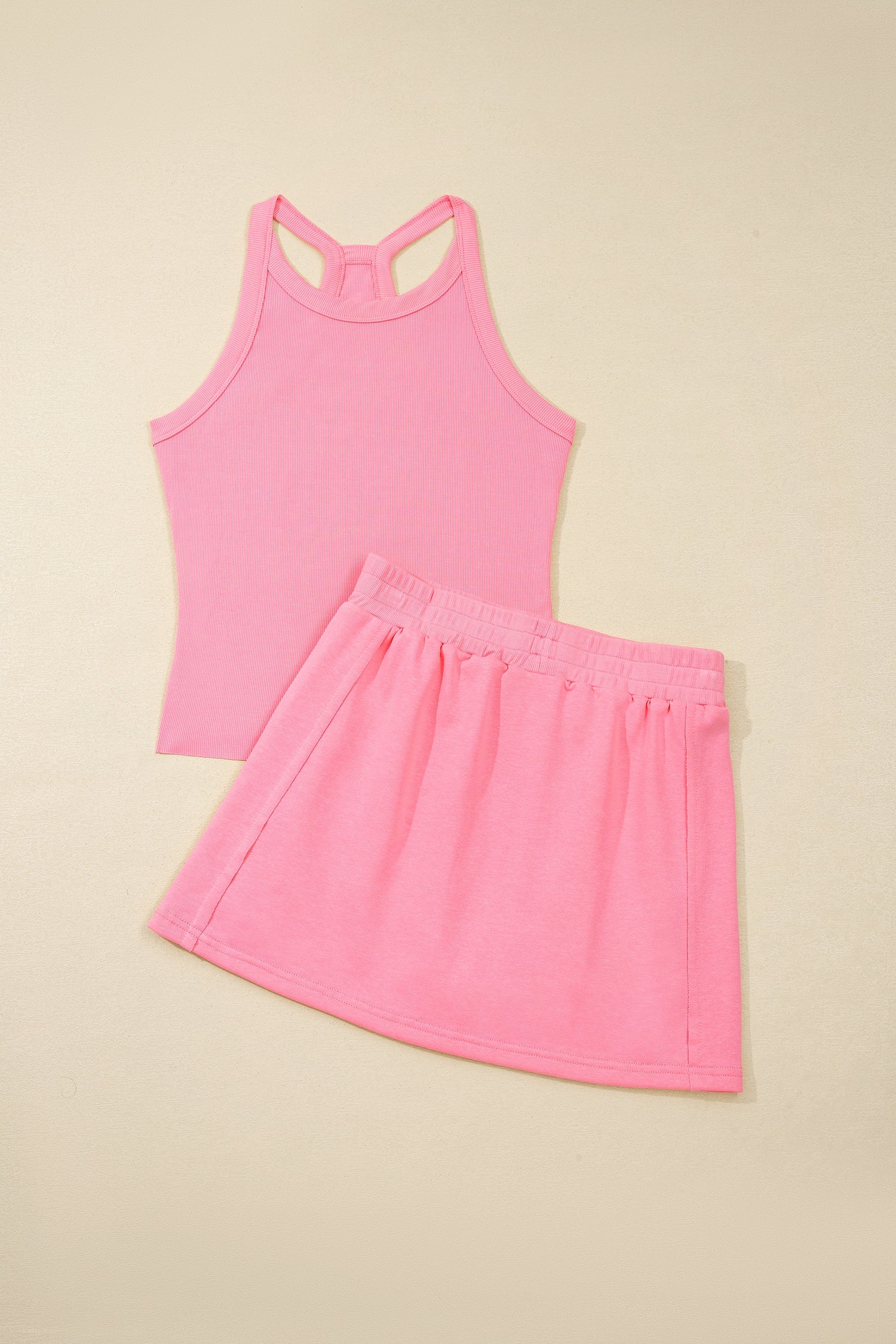 Solid Tank Top & Elastic Waist Mini Skort Set