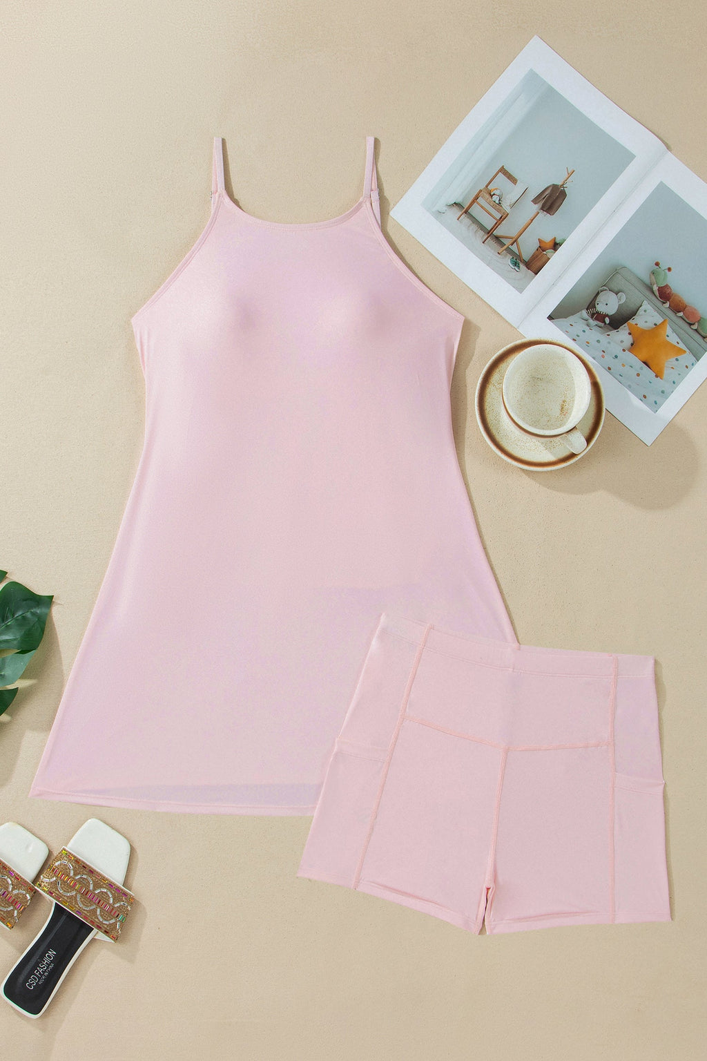 Athleisure tank dress and matching shorts two-piece set