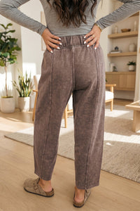 Mineral-wash barrel-leg pants with elastic waist