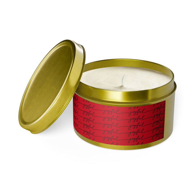 Eco-Friendly Red 'Joyful' Script Scented Tin Candle