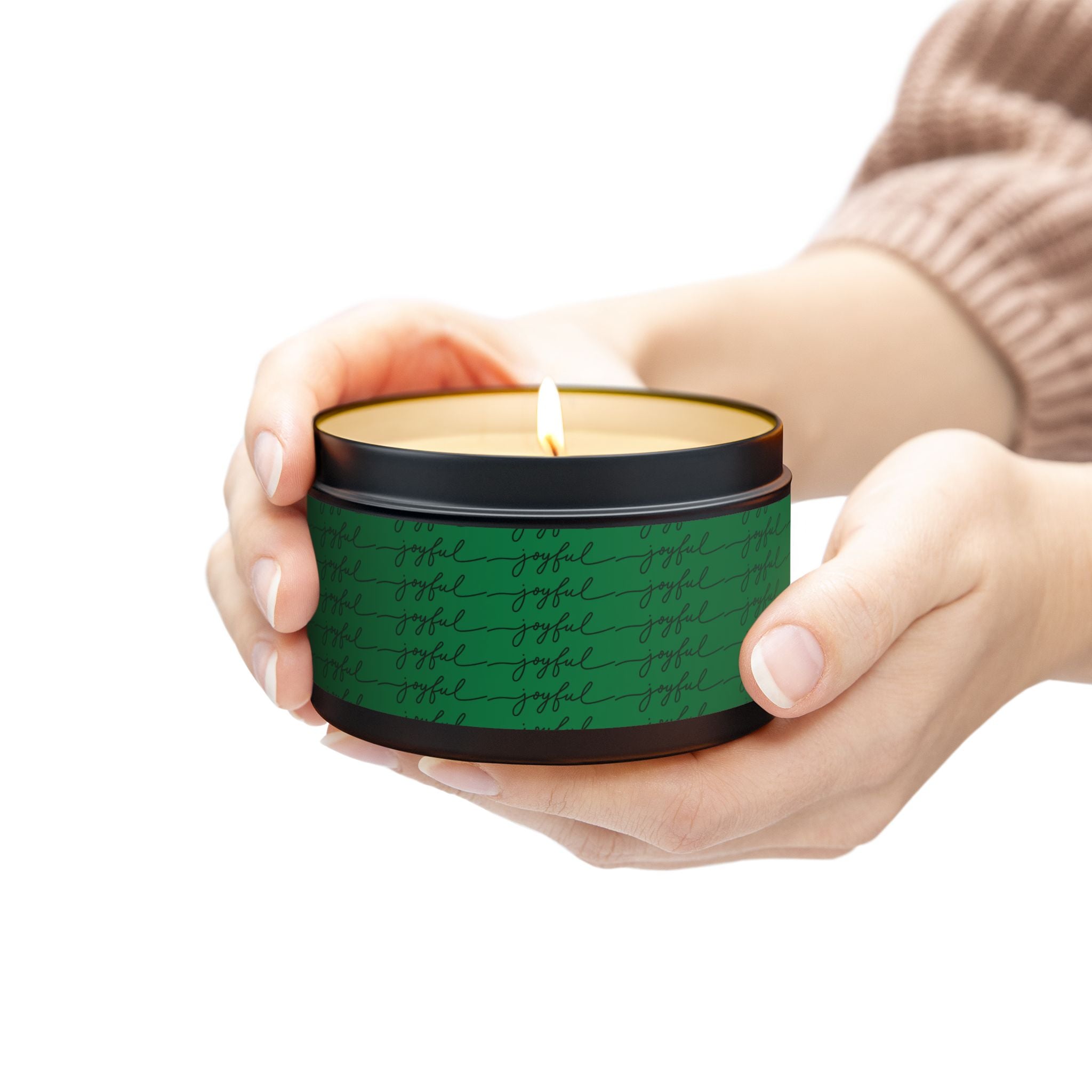 Eco-Friendly Green 'Joyful' Script Scented Tin Candle