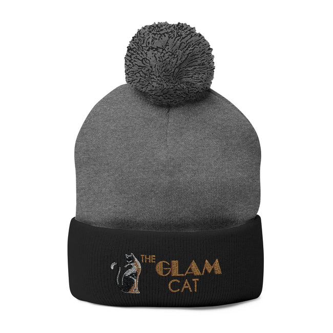 The Glam Cat Designer Embroidered Pom-Pom Knit Beanie