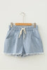 Stripe Denim Raw Edge Drawstring Shorts