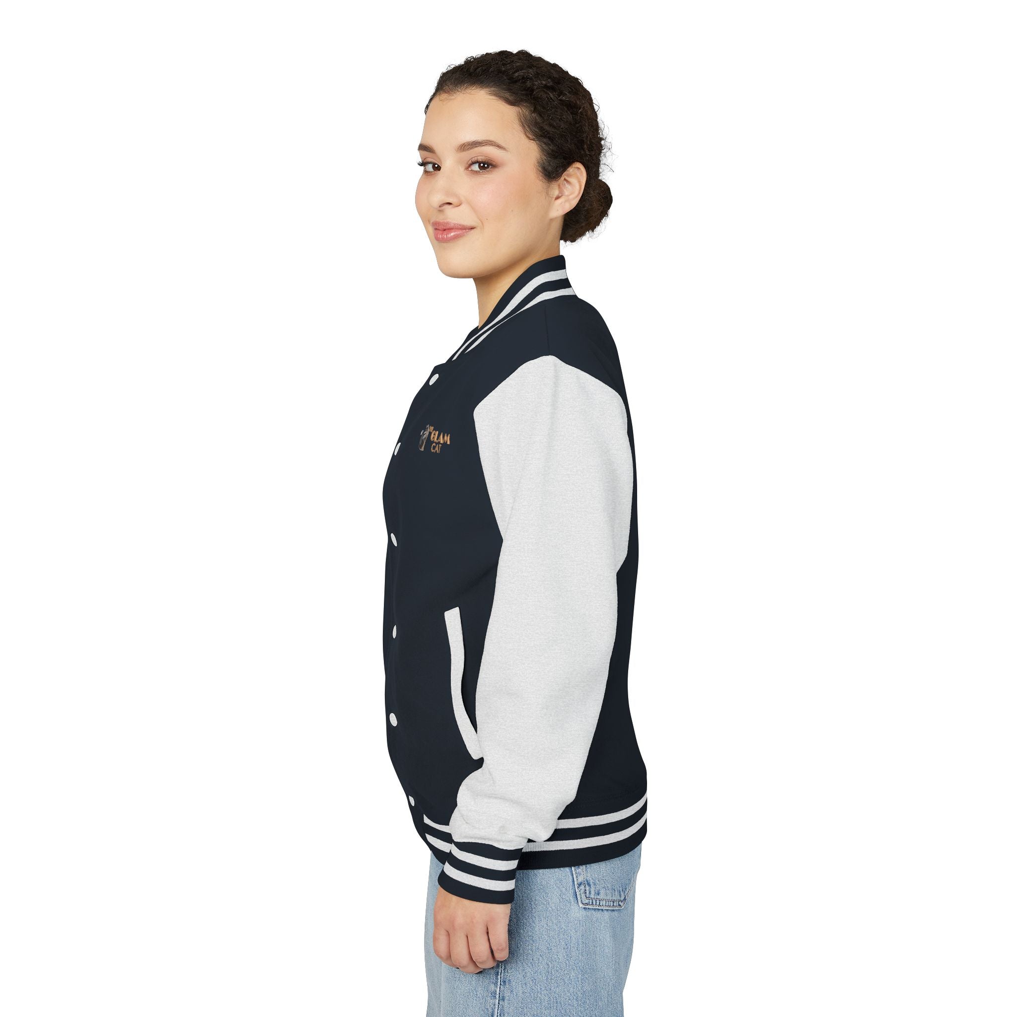 The Glam Cat Embroidered Vintage Varsity Bomber Jacket