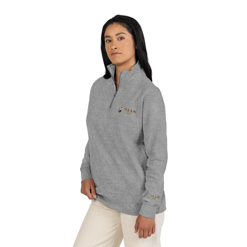 The Glam Cat Embroidered Unisex Quarter-Zip Fleece Pullover