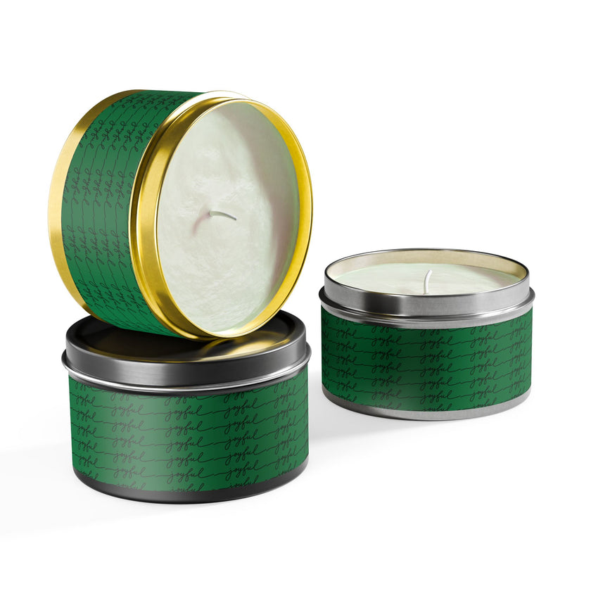 Eco-Friendly Green 'Joyful' Script Scented Tin Candle