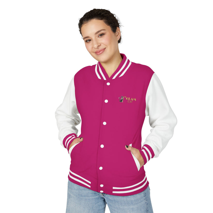 The Glam Cat Embroidered Vintage Varsity Bomber Jacket