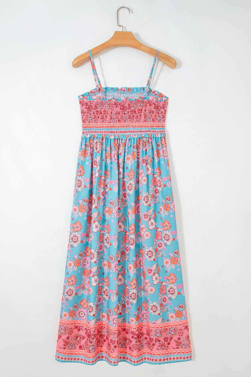 Resort Style Smocked Floral Maxi Dress