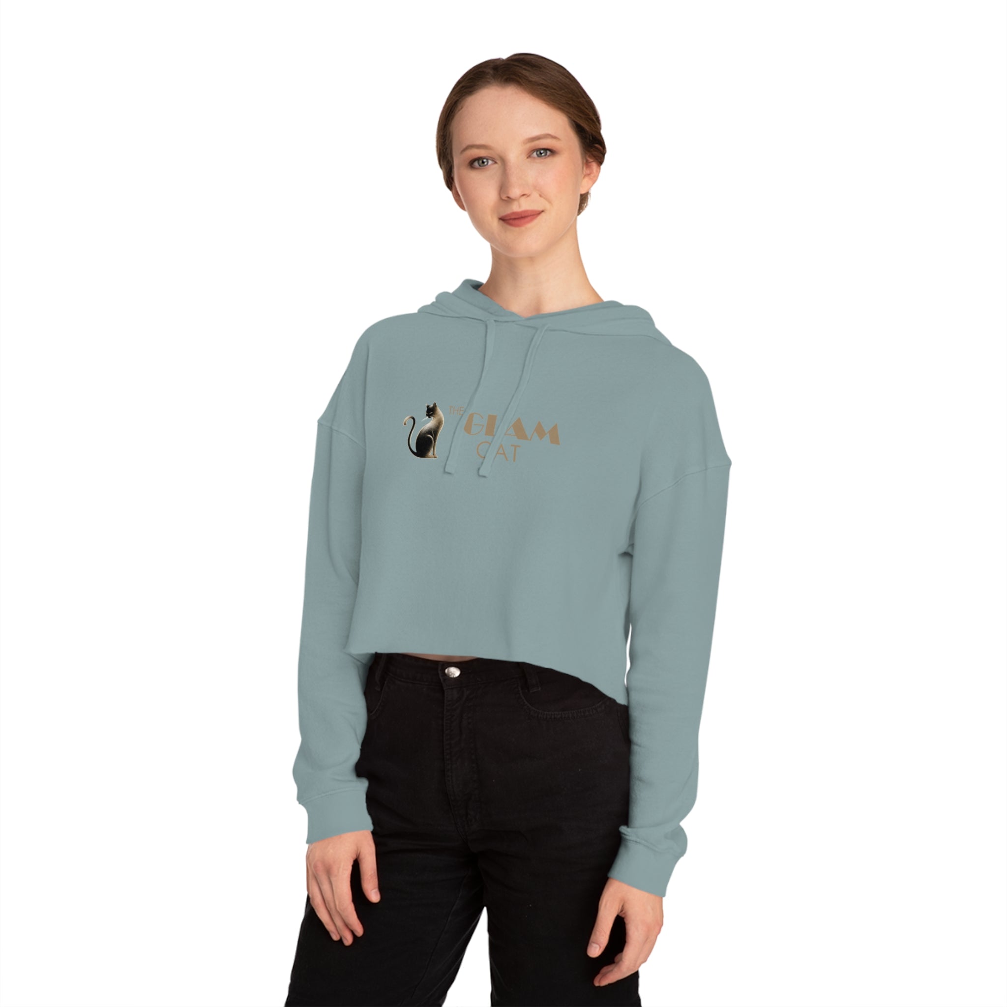 The Glam Cat Designer Women's Cropped Hooded Sweatshirt