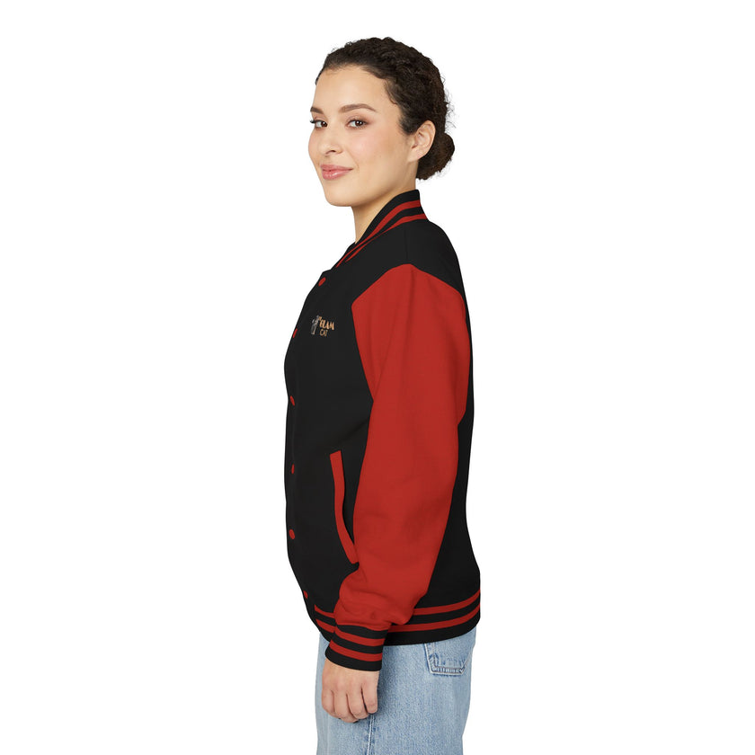The Glam Cat Embroidered Vintage Varsity Bomber Jacket
