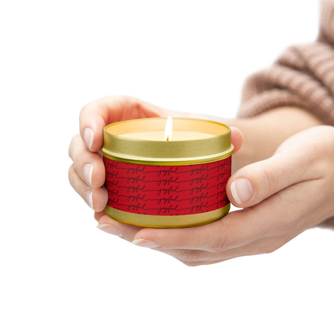 Eco-Friendly Red 'Joyful' Script Scented Tin Candle