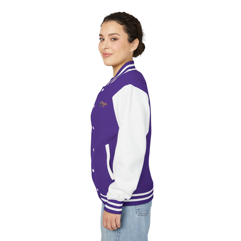 The Glam Cat Embroidered Vintage Varsity Bomber Jacket