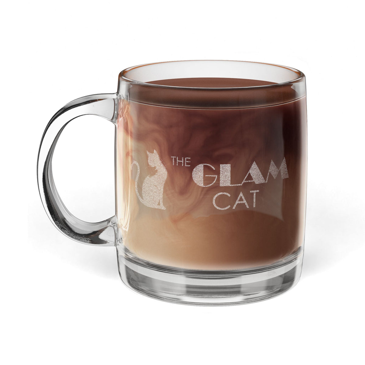 The Glam Cat engraved glass coffee mug