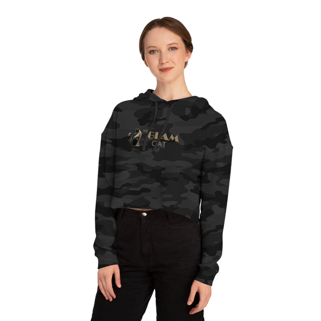 The Glam Cat Designer Women's Cropped Hooded Sweatshirt