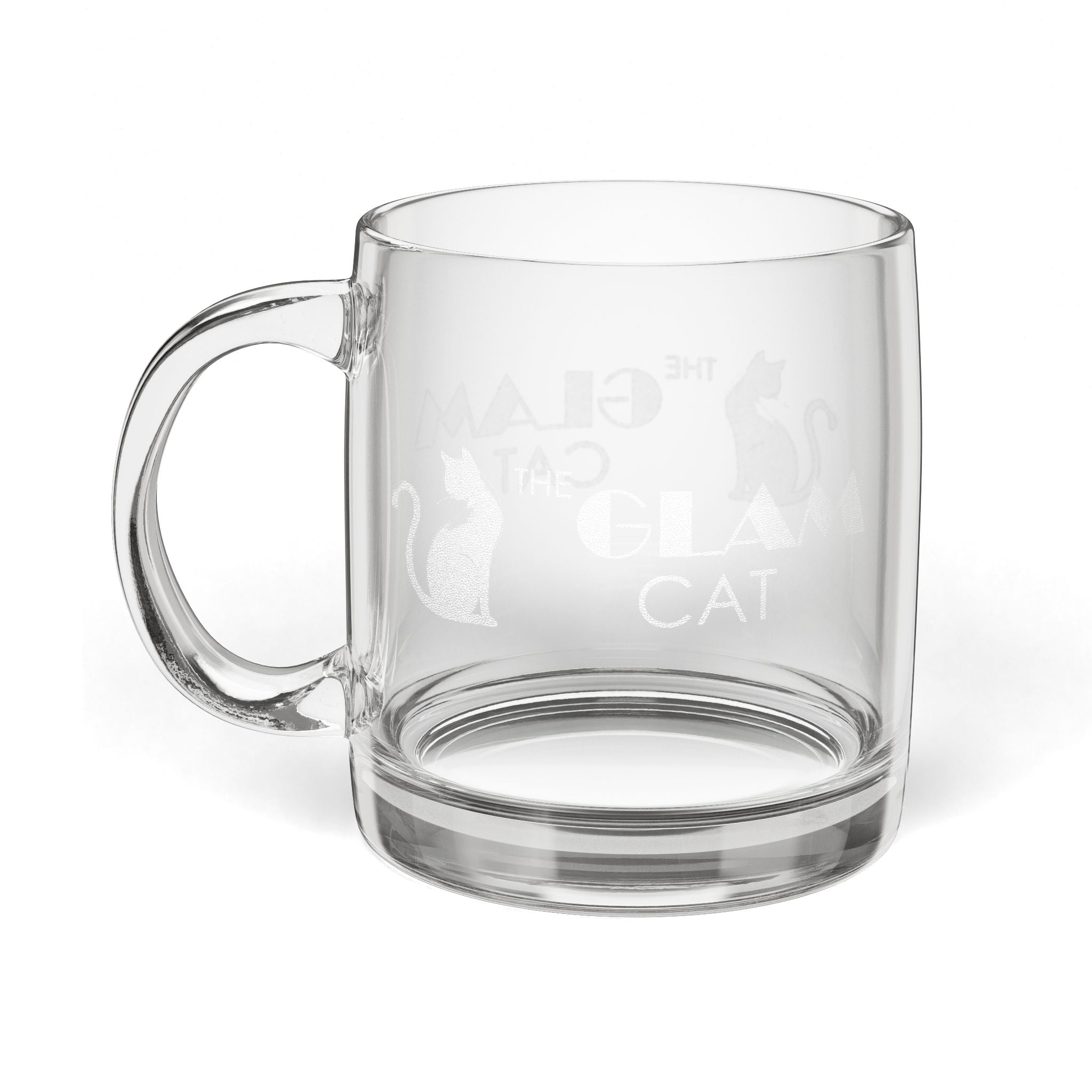 The Glam Cat Engraved Designer Glass Coffee Mug — 12.25 oz