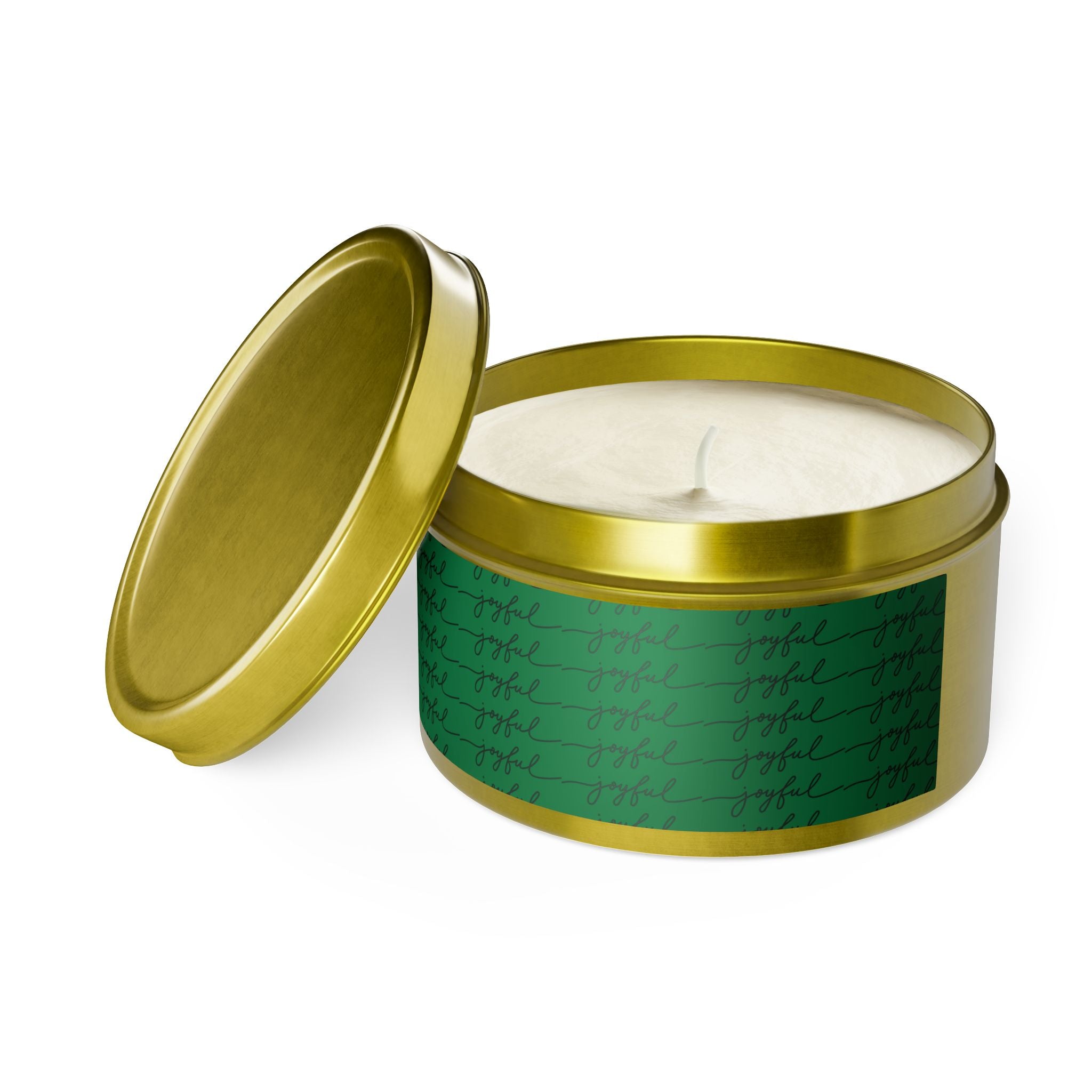 Eco-Friendly Green 'Joyful' Script Scented Tin Candle