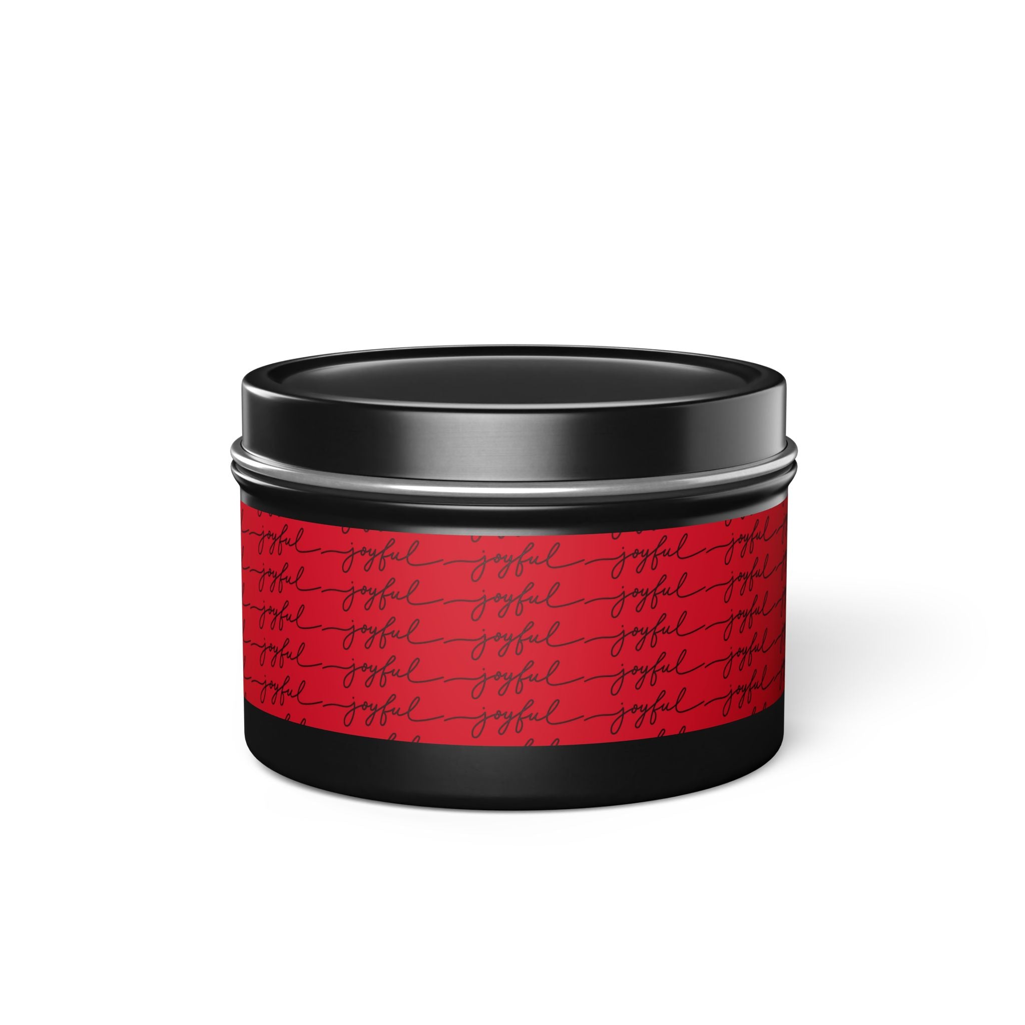 Eco-Friendly Red 'Joyful' Script Scented Tin Candle