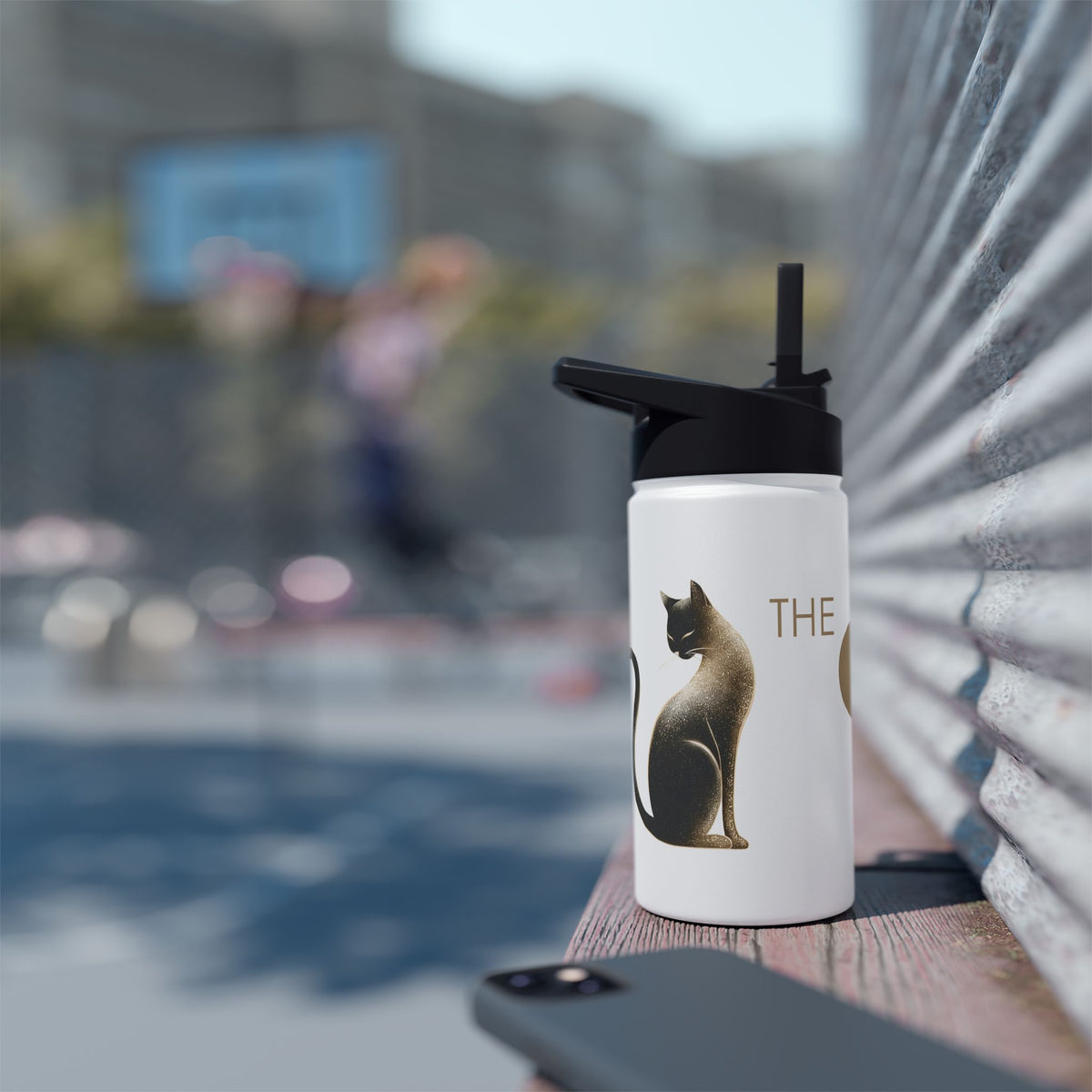 The Glam Cat motif stainless steel water bottle