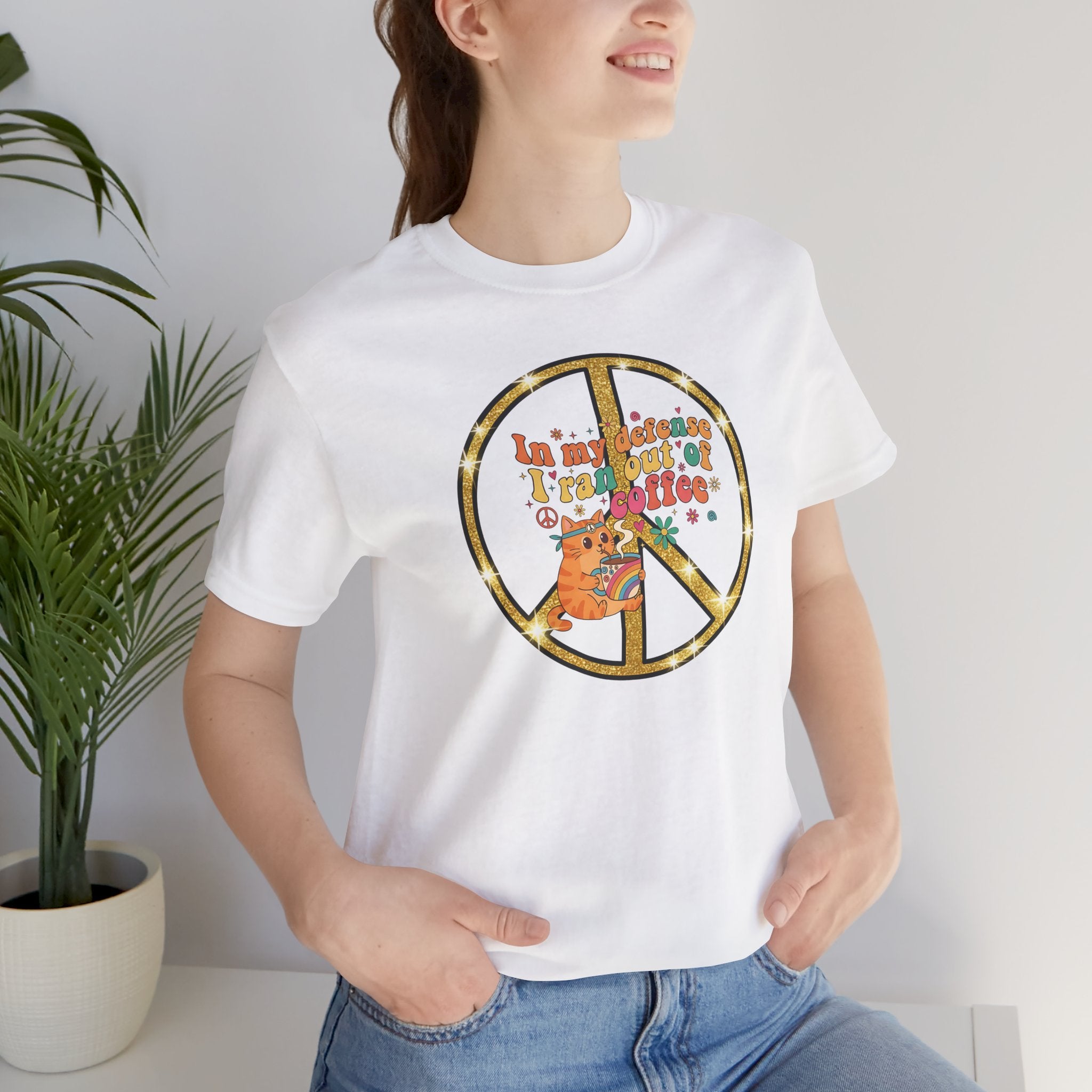 ‘In My Defense I Ran Out of Coffee’ Retro Cat Graphic Tee