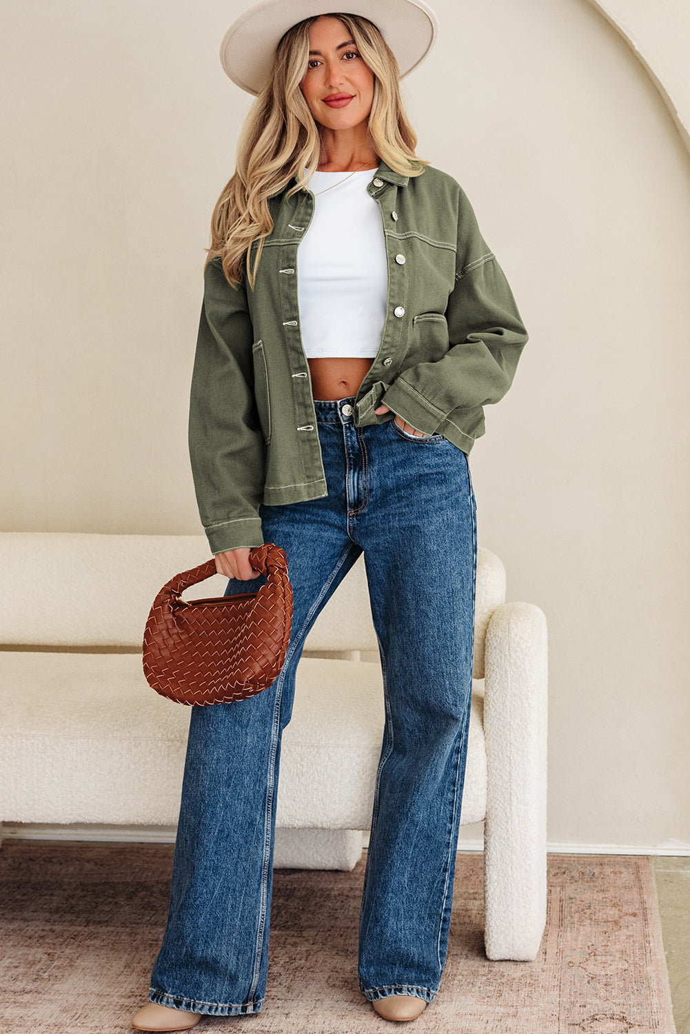Timeless Denim Button-Up Collared Jacket