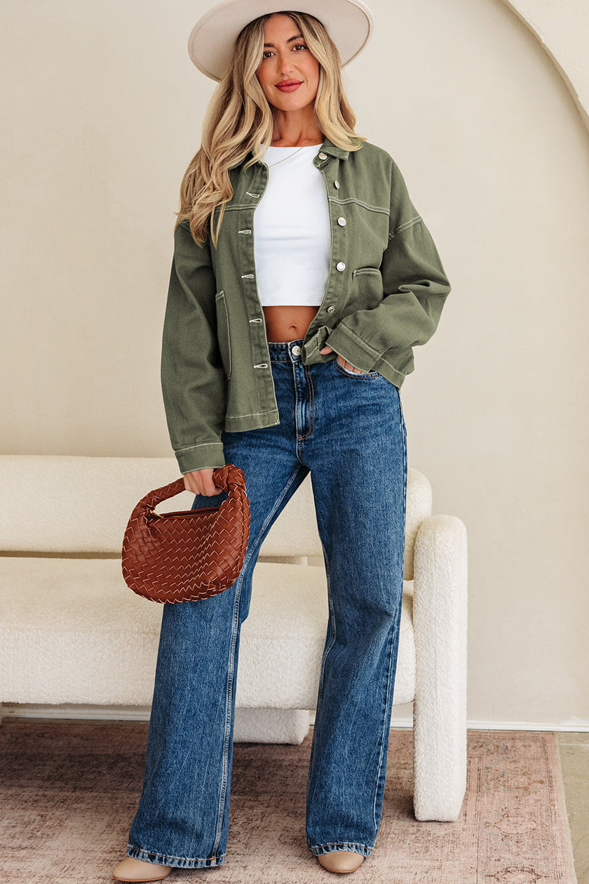 Timeless Denim Button-Up Collared Jacket