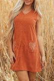 Western Corduroy Embroidered Patch Pocket Dress