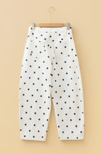Polka dot barrel jeans with tailored seam panels