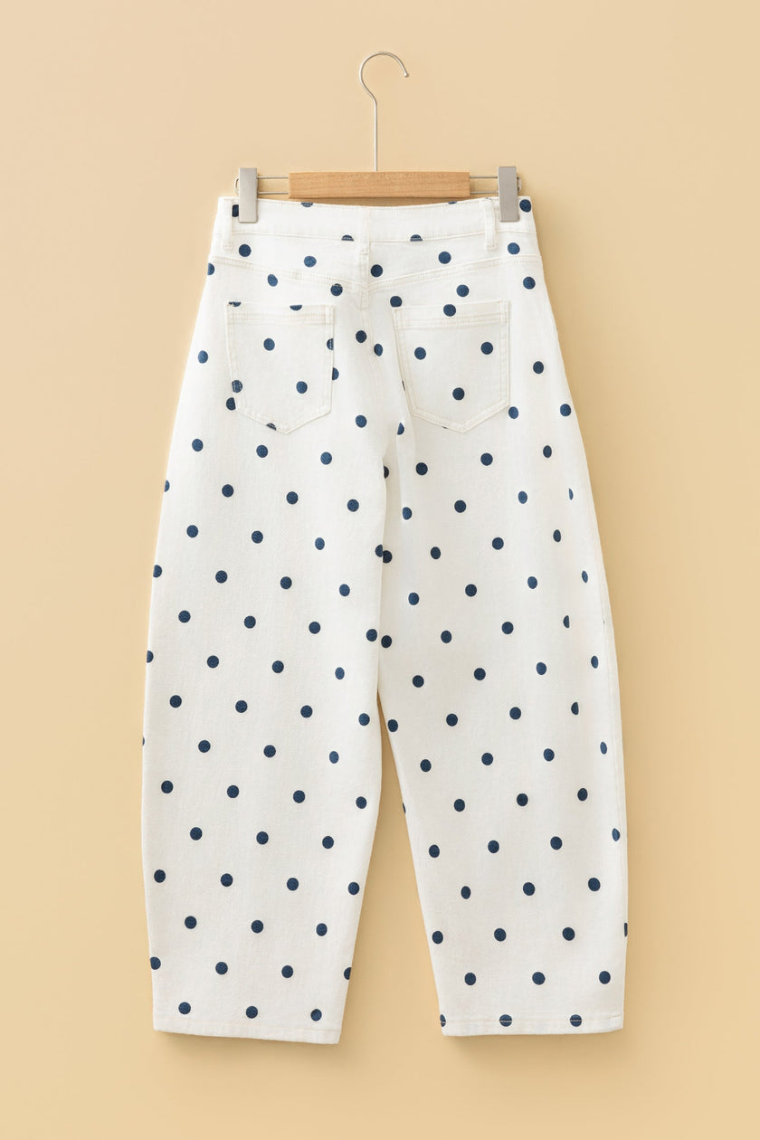 Polka Dot Tailored-Seam Barrel Jeans