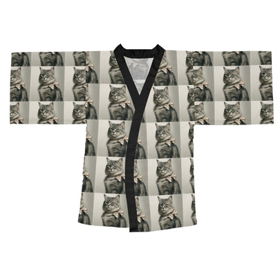 Glamourous Cat Pattern Long Sleeve Kimono Robe