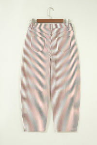 Striped High Waist Barrel Leg Jeans