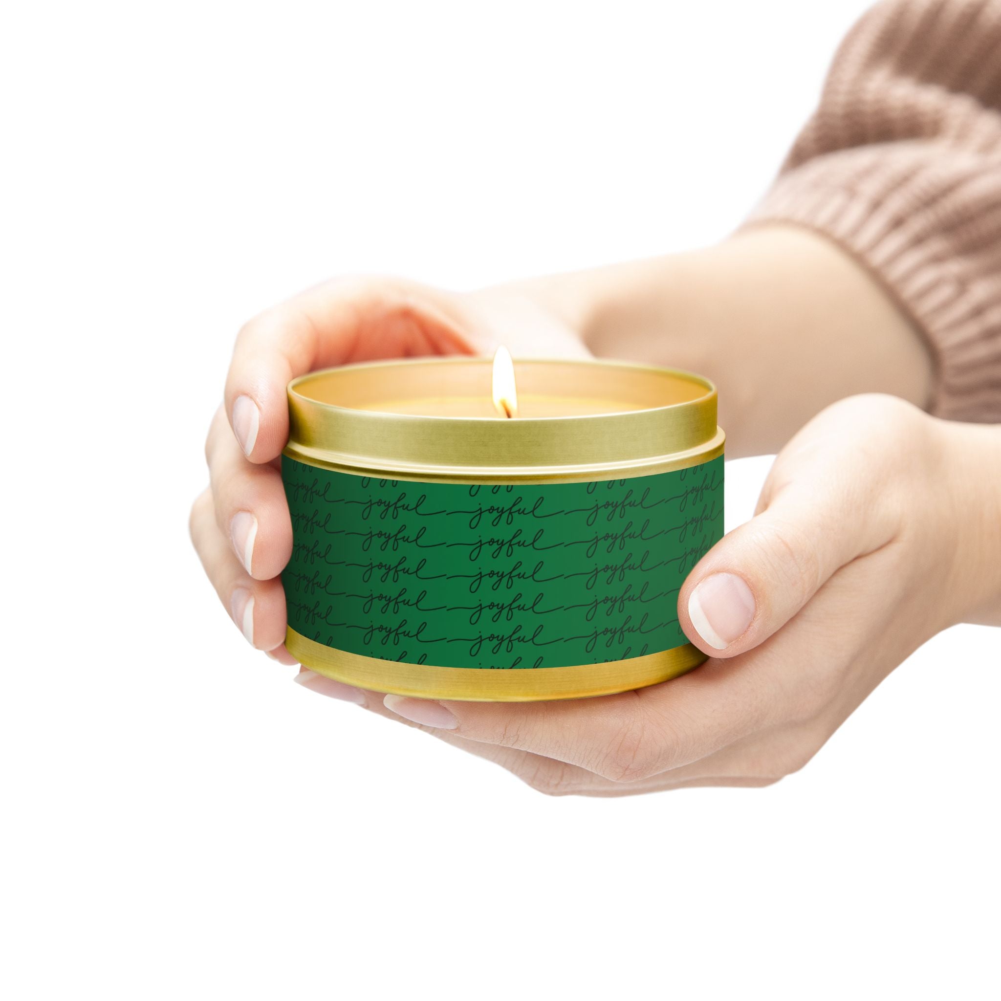Eco-Friendly Green 'Joyful' Script Scented Tin Candle